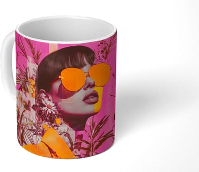 Mok - Koffiemok - Zonnebril - Oranje - Vrouw - Planten - Mokken - 350 ML - Beker - Koffiemokken - Theemok