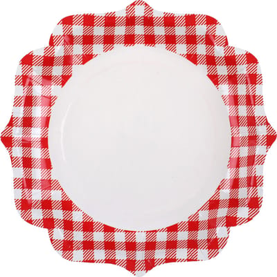 Santex boerenbont Oktoberfest thema wegwerpbordjes - 10x - 23 cm - gingham/vichy print