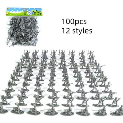 100 Pièces Ensemble de Jeu Militaire Jouet en Plastique Soldats Mini Guerrier Force d'Élite Figurine d'Action Jouets pour Enfants Jouer Cadeau argenté