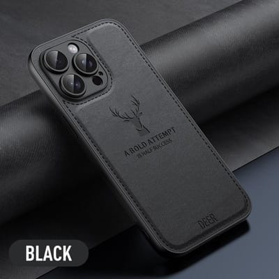 Étui de Luxe en Tissu et Cuir avec Motif Tête de Cerf pour iPhone 15 14 13 12 11 Pro X XR XS Max 16 Plus Housse Arrière Souple Antichoc For iPhone 15