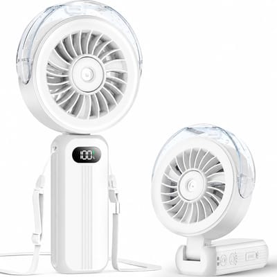Draagbare Handventilator met Waterverneveling - USB Oplaadbare Mini Ventilator met 4000mAh Batterij - Inklapbare Bureauventilator met 4 Snelheden & Nekkoord - Vernevelingsventilator voor Festivals, Op Reis en Camping