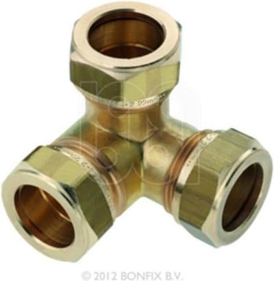 Bonfix messing knel hoek T stuk 22x15x22mm gastec / kiwa