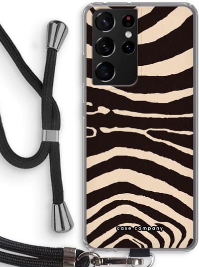 Case Company® - Hoesje met koord geschikt voor Samsung Galaxy S21 Ultra hoesje met Koord - Arizona Zebra - Telefoonhoesje met Zwart Koord - Bescherming aan alle Kanten en Over de Schermrand