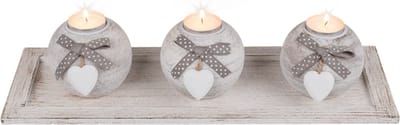 Decoratie, houten plankje met 3 theelichthouders