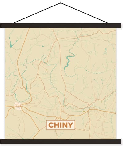 Posterhanger incl. Poster 60x60 cm - Schoolplaat - Stadskaart - Kaart - Plattegrond - België - Chiny - Textielposter - Zwarte latten - Stadskaart