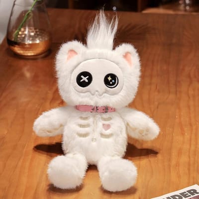 Kawaii Zwarte Schedel Kat Pluche Speelgoed Creatief Knuffeldier Kat Kussen Pluizig Gotisch Schedel Kittentje Voor Kinderen Halloween Cadeaus Speelgoed