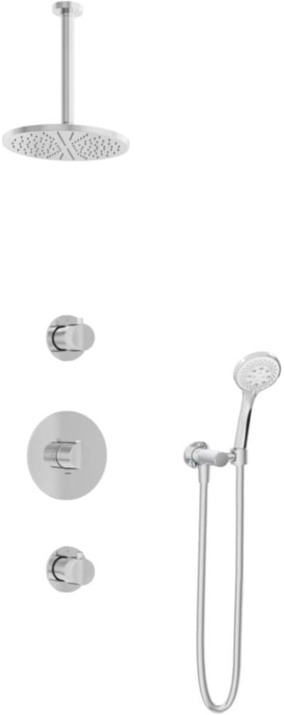 Hotbath Buddy - Inbouw Regendoucheset - 2 Stopkranen - Thermostatisch - Plafondbuis 30 cm - Hoofddouche 200 mm - Ronde Handdouche 3 Standen - Waterbesparend - V01