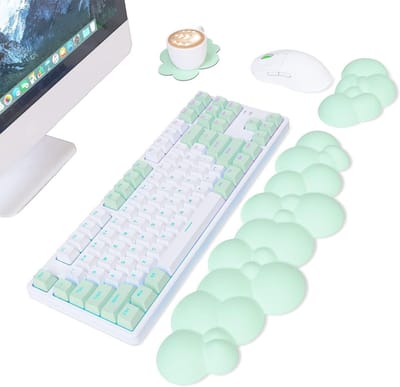 SnelShoppen - Cloud Keyboard Polssteun & Muismat Set met PU Lederen Pad en Memory Foam, Ergonomische Antislip Rubberen Basis, Verlicht Pols- en Ellebo