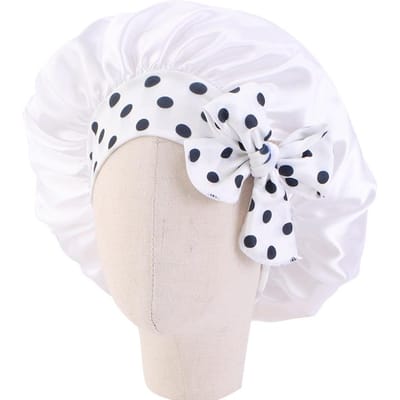 Elastische Kinderen Zijdezachte Satijnen Bonnet Muts Slaapmuts Nachtslaap Baotou Muts Schattige Strik Haarverzorging Nachtmuts Bonnet Tulband (WHITE,One Size)