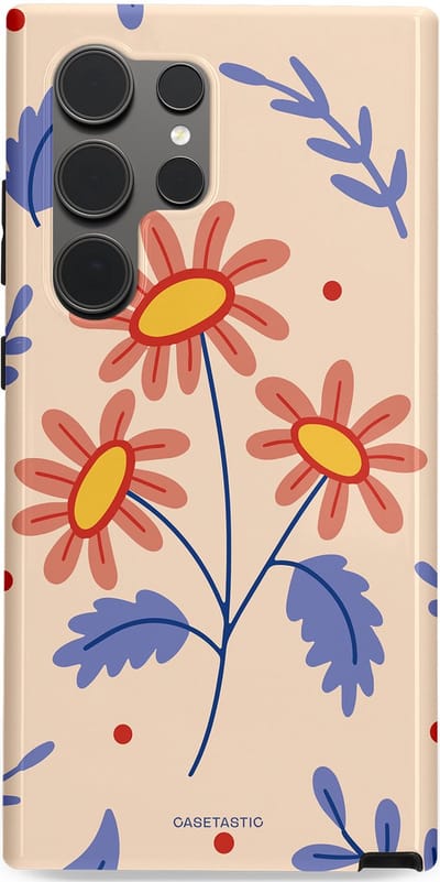 Casetastic hoesje geschikt voor Samsung Galaxy S24 Ultra - Dubbellaagse bescherming - Perzikbloem trio - Fashion Case - Lavendel Perzik Zand