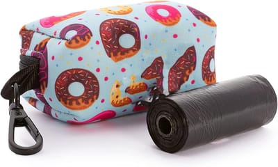 Famanu – Zakdispenser voor poepzakken - hondenzakken met karabijnhaak - accessoires voor huisdieren - inclusief een rol zakjes (donuts)