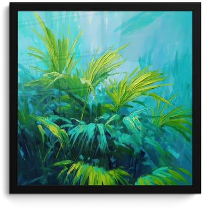 Poster in lijst - Fotolijst 40x40 cm - Posters - Bladeren - Groen - Schilderij - Abstract - Posterlijst zwart - Decoratie - Wanddecoratie woonkamer - Muurdecoratie slaapkamer