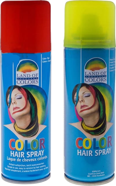 Goodmark Carnaval verkleed haarverf - haarspray - kleuren geel en rood - 111 ml per flacon - verven