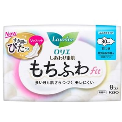 Kao - Laurier Happy Skin Mochifuwa Fit Special Daytime Use 30cm With Wings 9 pcs