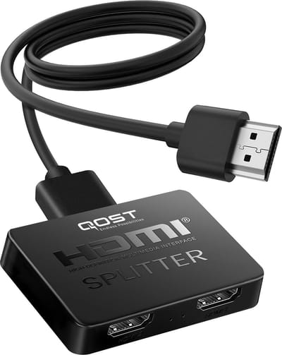 Qost - HDMI Splitter - 4K Ultra HD - TV - 1 In 2 Out - 1 HDMI naar 2 HDMI - 2 Schermen - Splitter - Zwart
