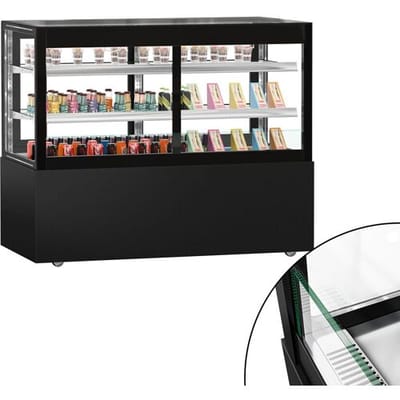 GGM Gastro Kühl- & Verkaufsvitrine - MADRID Self-Service - 1500mm - Doppelverglasung - mit 2 Ablagen - Schwarz Matt