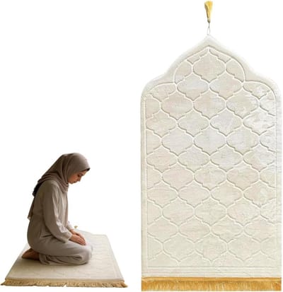 Traditioneel moslim gebedstapijt, zacht en comfortabel, ideaal voor Eid en dagelijkse gebeden, crèmekleurig ontwerp