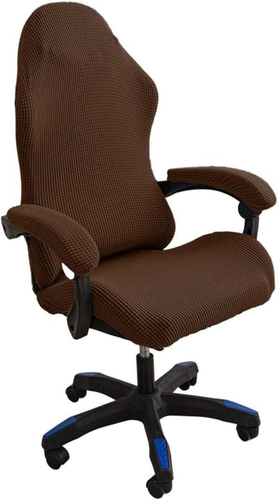 Wasbare Gaming Stoelhoes Set van 4 Stuks, Antislip en Met Rits voor Computer- en Swivelstoelen in Diep Koffiekleur