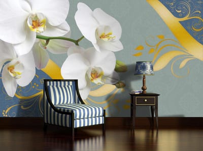 Pattern Flowers Orchids Abstract Photo Wallcovering