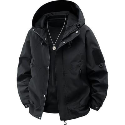 Jas met effen kleur Heren Lente en Herfst Losse Trend Sport Outdoor Waterdicht Casual Jas met capuchon Jas 5XL black