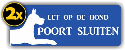 Jerma - Poort Sluiten - Let op de hond - Sticker - 2 st - 18x7 cm - Vinyl - Weerbestendig - Krasvrij