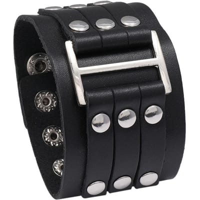 Kotik Nouvelle Mode Cuir Véritable Large Manchette Bracelets Punk Vintage Trois Couches Large Noir Marron Bijoux Homme Bracelets gray