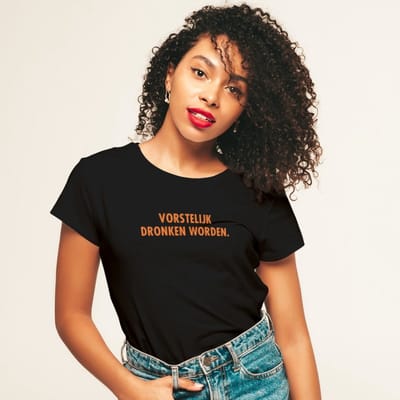 T-shirt zwart L - Vorstelijk dronken worden - oranje - soBAD. - Koningsdag - Oranje shirt dames - Oranje shirt heren - Unisex - Regular fit