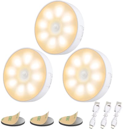 EXCITAT 3 stuks - Nachtlampje - LED-nachtlampje - met bewegingssensor - USB-oplaadbaar - Warm licht - Geschikt voor slaapkamer, kast, badkamer, gang - Wit