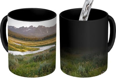 Magische Mok - Foto op Warmte Mokken - Koffiemok - Berglandschap - Rivier - Bos - Magic Mok - Beker - 350 ML - Theemok