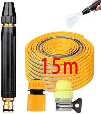 KZQ Hogedruk Autowas Waterpistool - Met Plastic Connector - 15 Meter Tuinslang - Verstelbare Waterkanon - Voor Planten En Huisdieren