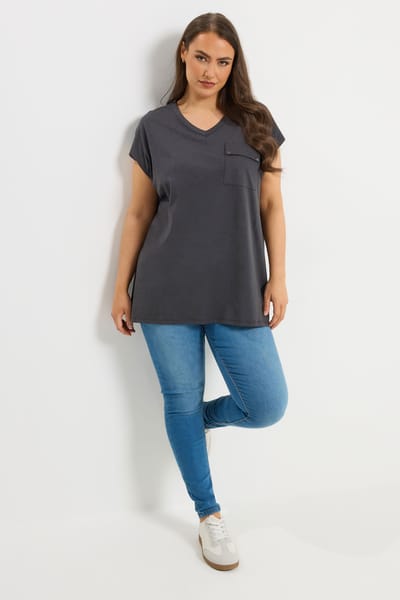 Yours Antracietgrijs Tshirt Met Borstzak Size 42