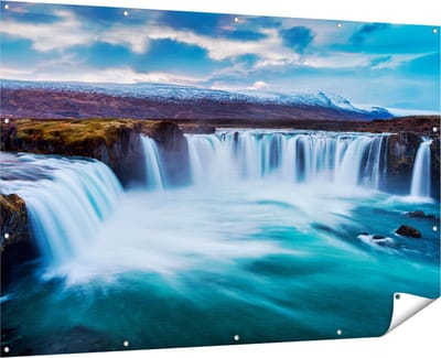 Gards Tuinposter Watervallen in het Blauw Groene Water - 180x120 cm - Tuindoek - Tuindecoratie - Wanddecoratie buiten - Tuinschilderij