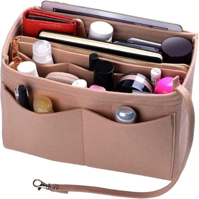 Famanu - Handtas organizer - Vilt - Met afneembaar ritsvak - Tas-in-tas - Beige - Maat M