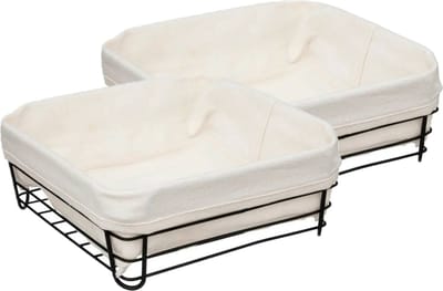 5Five Broodmand Bistro - 2x stuks - metaal/stof - vierkant - zwart/creme wit - 25 x 10 cm