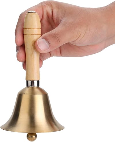 Handbel Tafelbel - Muziekbel Hout - Orde Oproepen - Glad Gepolijst - 15 x 8 cm - Goud
