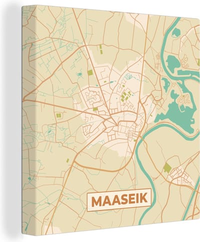Canvas Schilderij Plattegrond - Kaart - Stadskaart - Maaseik - België - 20x20 cm - Wanddecoratie