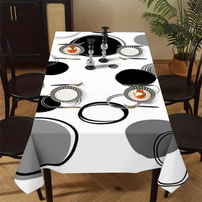 Nappe d'Art Cercle Minimaliste Élégant Motif Géométrique Noir Blanc & Gris Tissu Polyester pour Camping, Décorations de Mariages 145x200cm