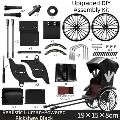 Vintage Klassiek Handaangedreven Rijksja Model Handgemaakt Beweegbaar Wiel Doe-het-zelf Rijksja Speelgoed 1:10 Gedetailleerd Vakmanschap zwart