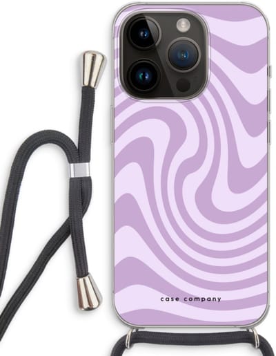 Case Company® - Hoesje met koord geschikt voor iPhone 14 Pro hoesje met Koord - Swirl Paars - Telefoonhoesje met Zwart Koord - Bescherming aan alle Kanten en Over de Schermrand