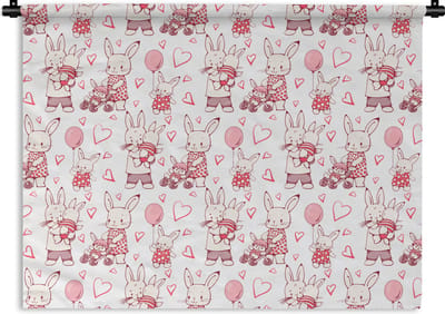 Wandkleed - Wanddoek - Konijnen - Liefde - Patronen - 120x90 cm - Wandtapijt