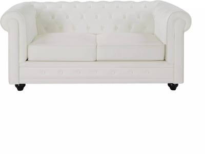 Vente-unique Tweezitsbank van wit buffelleer CHESTERFIELD