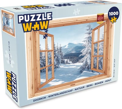 Puzzel Doorkijk - Winterlandschap - Natuur - Berg - Bomen - Hout - Legpuzzel - Puzzel 1000 stukjes volwassenen