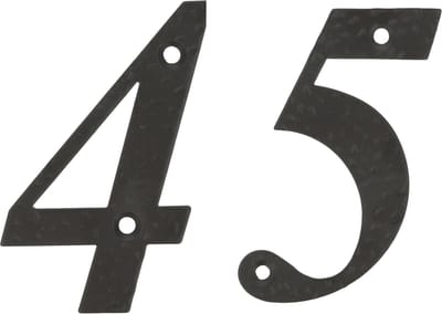 AMIG Huisnummer 45 - massief gesmeed staal - 10cm - incl. bijpassende schroeven - zwart