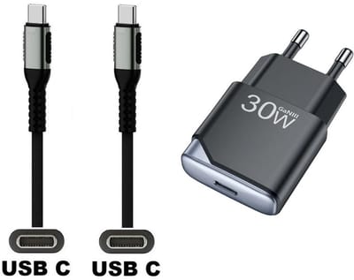 OneOne 30W snellader + 0,25m sterke USB C naar C kabel. GAN lader. PD PPS oplader adapter past op Samsung Galaxy M06, M42, M20, M31s, M32, M33, Xcover 5, Xcover 6 Pro, Xcover 7 / 7 Pro, Xcover Pro, Xcover FieldPro