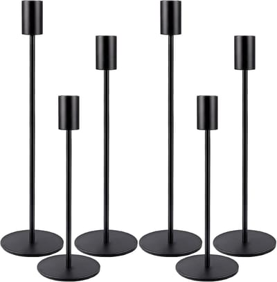 Set van 6 zwarte kandelaars voor een stokkaars van 2,2 cm, bruiloftskandelaar, vintage decoratieve kandelaar, metalen kandelaar voor diner bij kaarslicht, woondecoratie, kastdecoratie