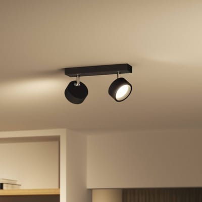 Philips Opbouwspot Bracia - Zwart - 8cm - Warm Wit - 2x11w