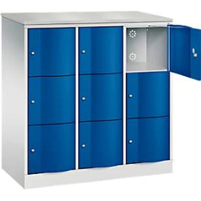 C+P Resisto lockerkast, 3 vakken, 9 vakken, B 1148 x D 540 x H 1255 mm, lichtgrijs/lichtblauw