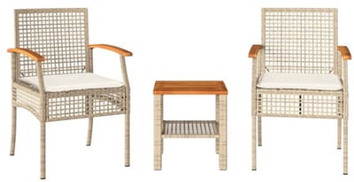 Balkonset 2 personen - Tuinset - Bistroset - Weerbestendig - 3 delig - Tuintafel en 2 stoelen - 2 personen - PE-rattan en gepoedercoat staal - Beige en Bruin