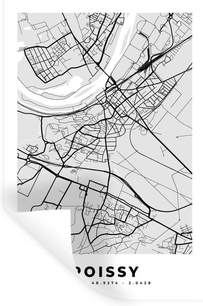 Muurstickers - Sticker Folie - Plattegrond - Kaart - Stadskaart - Frankrijk - Poissy - 20x30 cm - Plakfolie - Muurstickers Kinderkamer - Zelfklevend Behang - Zelfklevend behangpapier - Stickerfolie