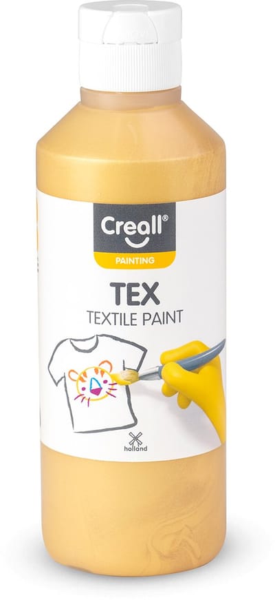Creall Tex - Textiel- & Stoffenverf - Goud - 250ml - Machine wasbaar na fixatie - Voor T-shirts, jeans, schoenen, stoffen tassen, meubels en auto-interieurs/hemelbekleding - Gemaakt in NL - Glutenvrij